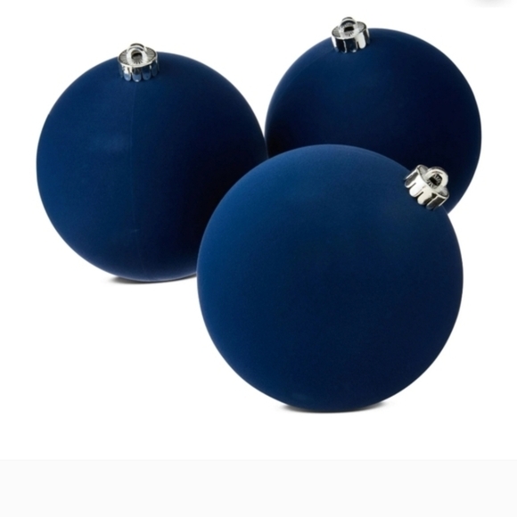 Holiday Time Other - New Holiday Time Flocked Jumbo Shatterproof Christmas Ornaments 6" Navy Blue